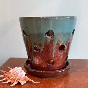 Turquoise and copper color orchid pot
